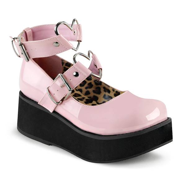 Demonia Women's Sprite-02 Platform Mary Janes - Baby Pink Patent D3591-72US Clearance